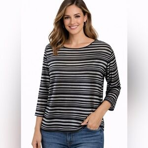 Peck & Peck Womens‎ Black Gray  3/4 Sleeve Scoop Neck Pullover Top Size PXL